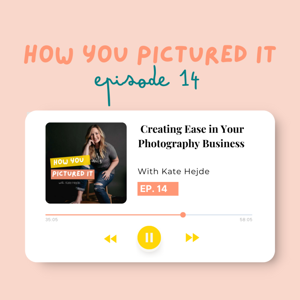 creating ease in your photography business podcast episode cover for episode 14 of How You Pictured It