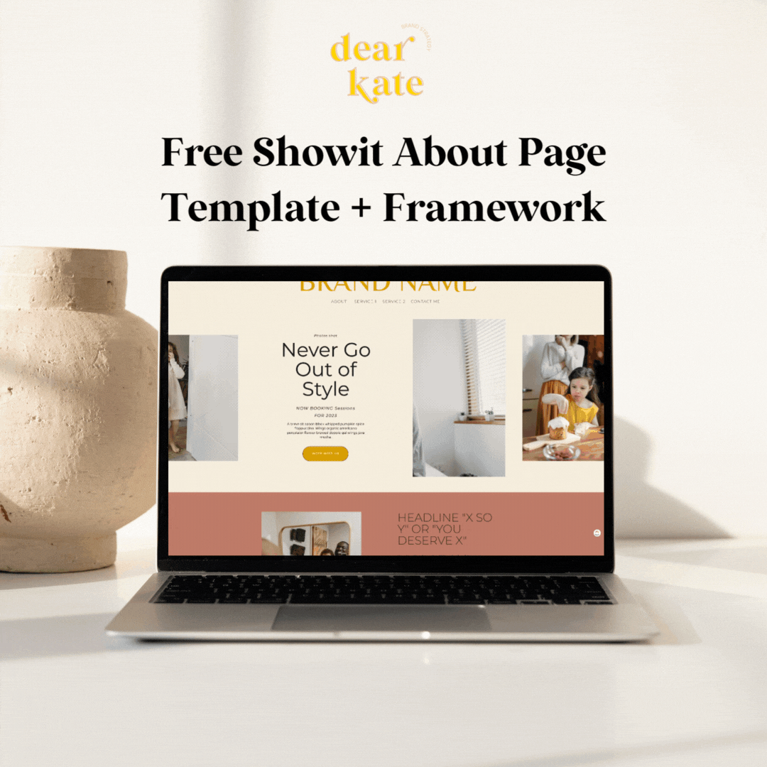 Free Showit About Page Template and Framework from Dear Kate Brand Strategy Preview