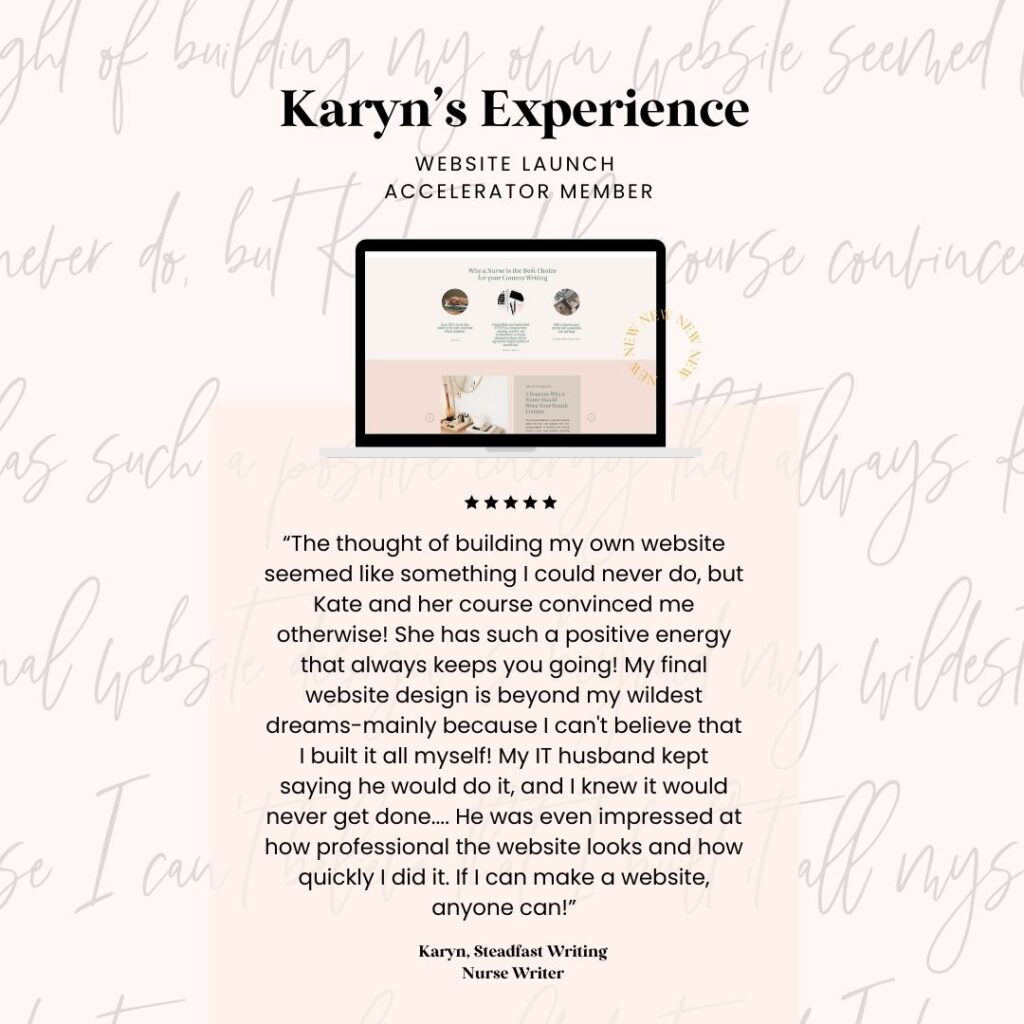 review of The Website Launch Accelerator by Karyn, a new to business nurse writer